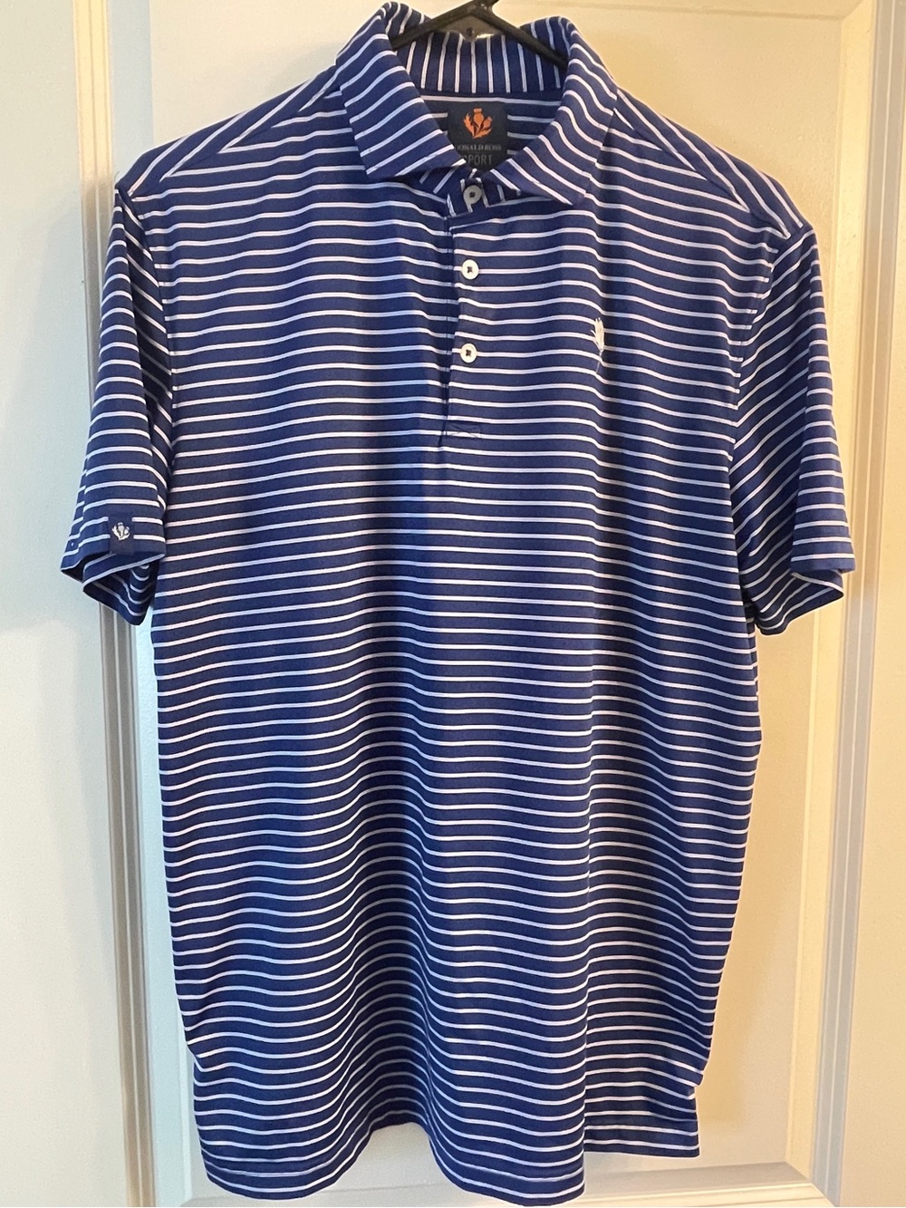 Blue & White Striped Men’s Polo Shirt - Brand: Donald Ross Sport